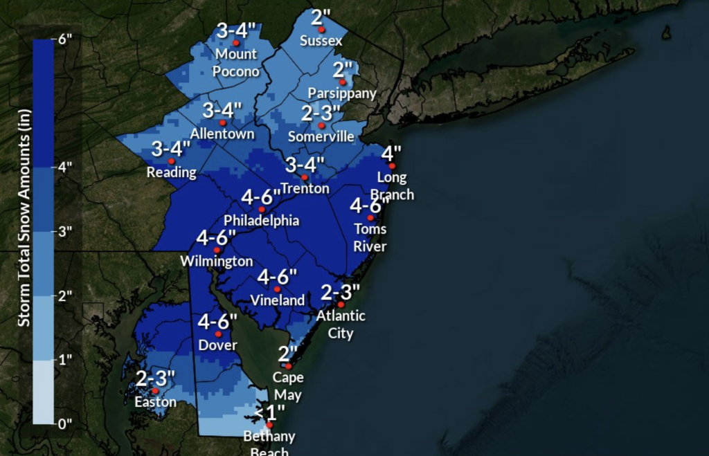 Snow totals for the Jan. 19, 2024 winter storm. (Source: NWS)